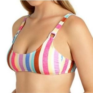 California Waves Striped Ring Bralette Bikini Swim Top Large